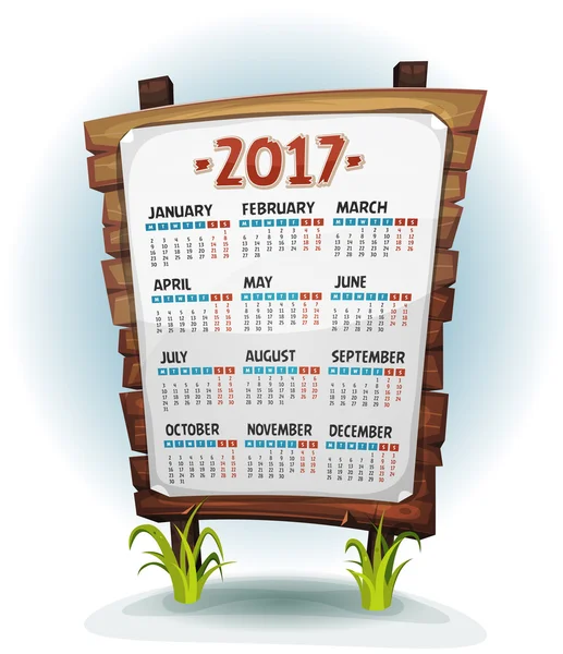 2017 Calendario en letrero de madera — Vector de stock