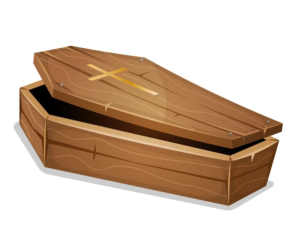 Wood Coffin With Christian Cross — Stock Vector
