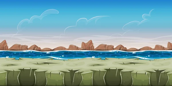 Paisaje marino sin costura para el juego Ui — Vector de stock