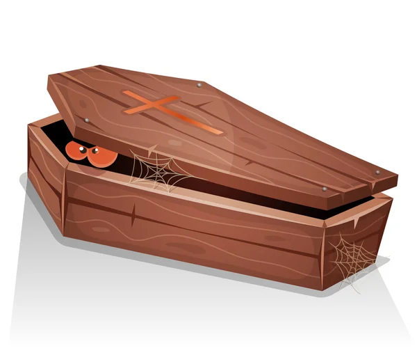 Eyes Of Vampire Inside Wood Coffin — Stock Vector