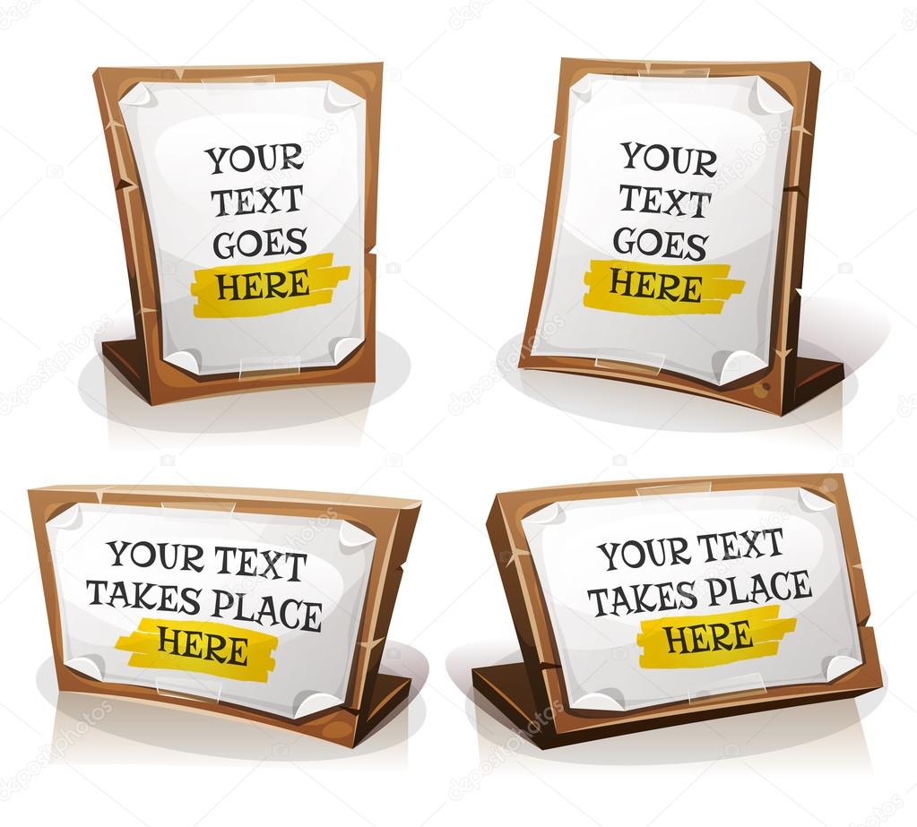 White Paper Signs On Wood Tablet