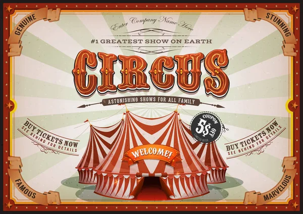 Cartaz de circo vintage com parte superior grande — Vetor de Stock