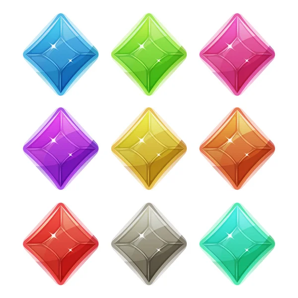 Gems, Crystal And Diamonds Icons For Game UI — Stock Vector