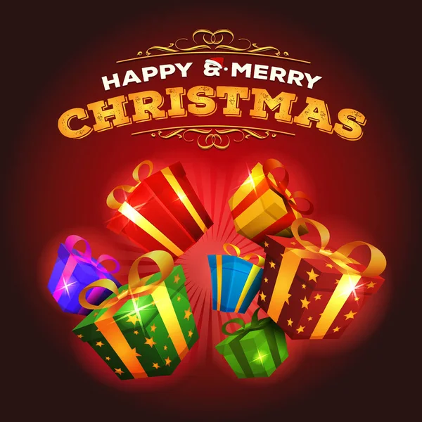 Joyeux fond de Noël avec explosion de cadeaux — Image vectorielle