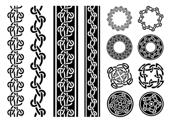 Celtic Borders, Patterns And Rings Set — Stock Vector