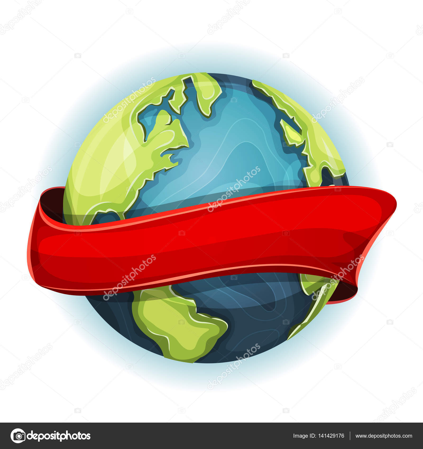 Cartoon Design Earth Planet Globe Red Ribbon Spinning Vector Image By C Benchyb Vector Stock 141429176