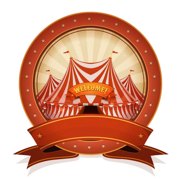 Vintage Circus Badge en lint met Big Top — Stockvector