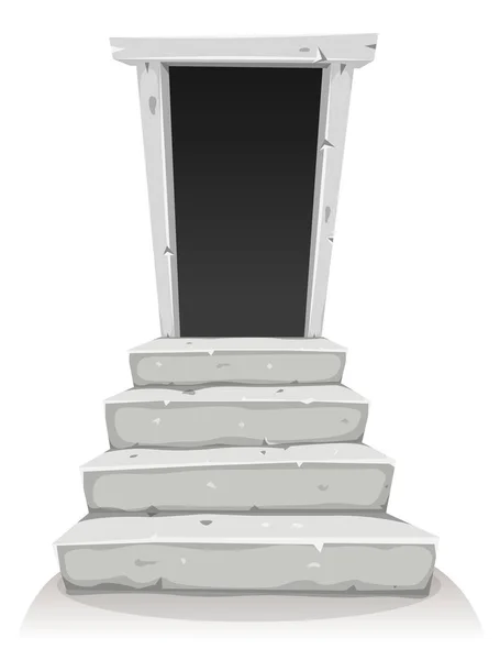 Porte Vide Dessin Animé Avec Escalier Pierre Isolé Sur Fond — Image vectorielle