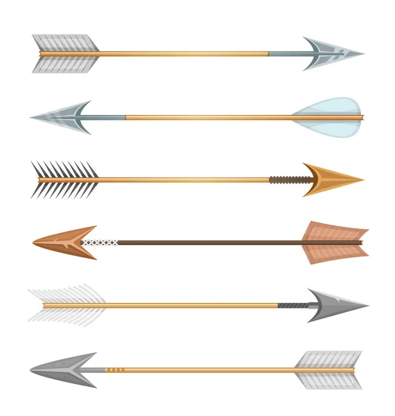 Conjunto Flechas Desenhos Animados Diferentes Estilos Para Esportes Caça Isolada — Vetor de Stock