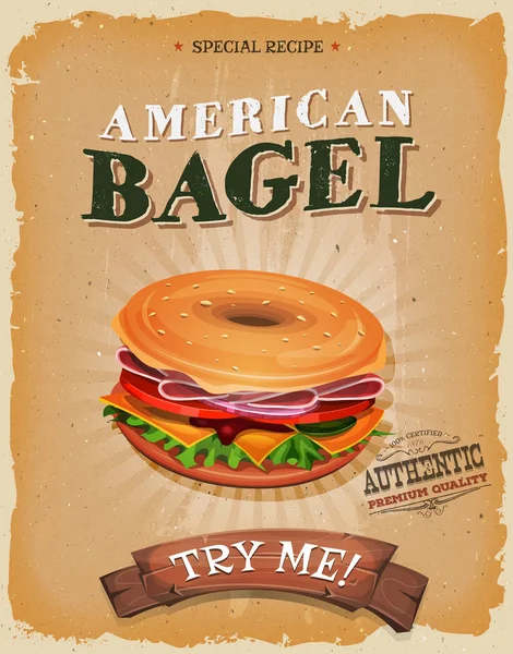 Bagel Sandwich Bild Für Fast Food Snacks Und Take Away — Stockvektor