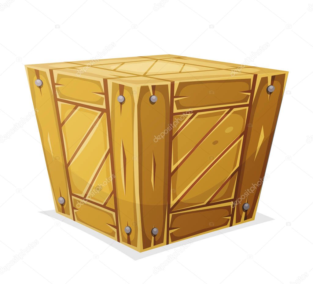Cartoon wood box container isolated on white background