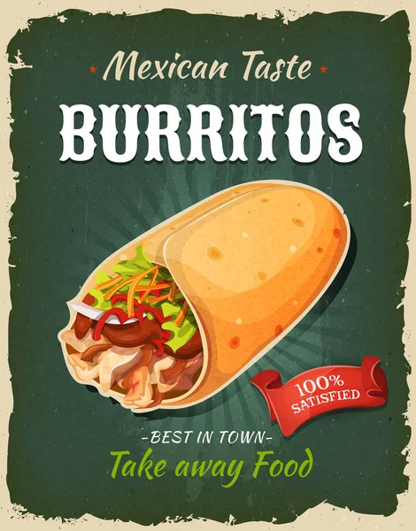 Heerlijke Mexicaanse Burrito Illustratie Voor Fast Food Snack Kant Klaarmaaltijden — Stockvector