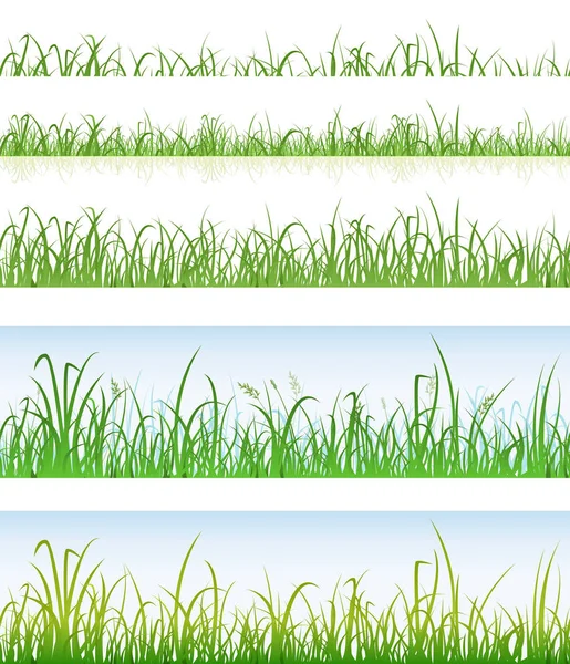 Set Seamless Various Layers Thin Blades Grass Spring Summer Landscape — Stock Vector