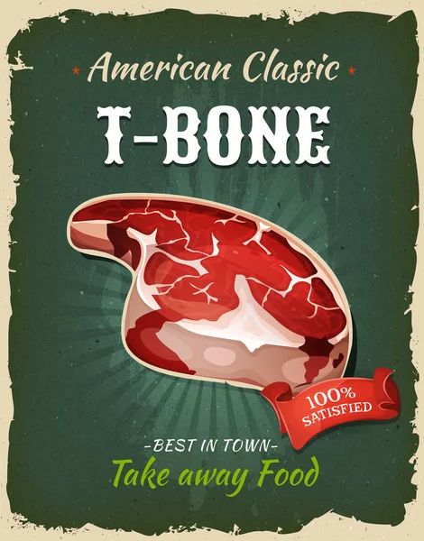 American Classico Bone Manzo Bistecca Sfondo Verde — Vettoriale Stock