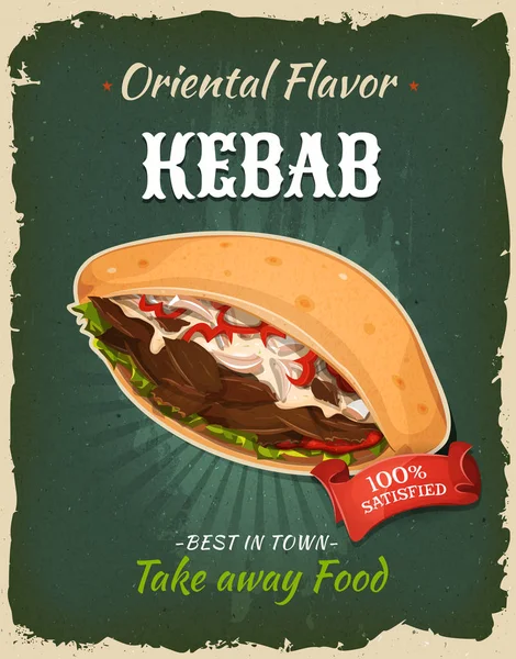 Panino Orientale Con Kebab Snack Fast Food Menu Take Away — Vettoriale Stock