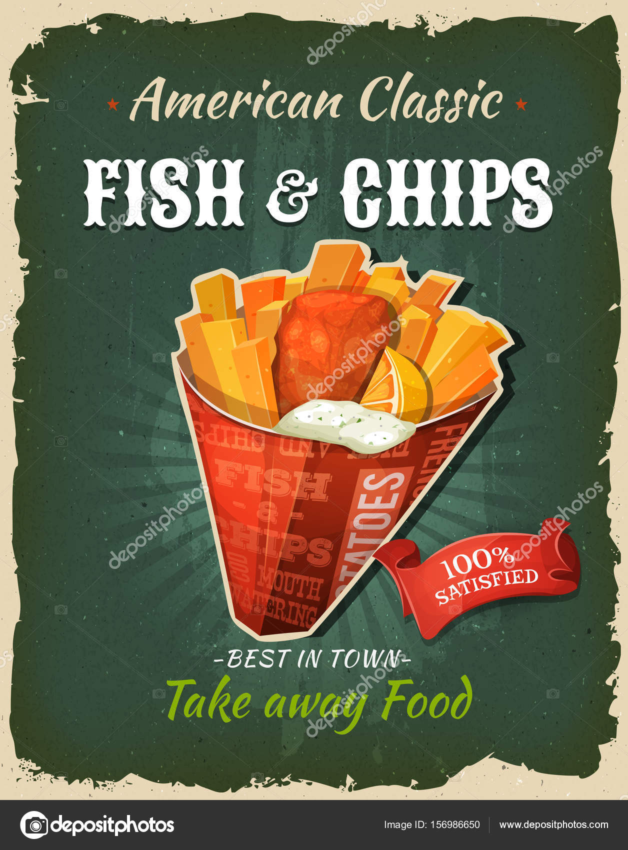English Fish Chips Fast Food Snack Take Away Menu Stock Vector