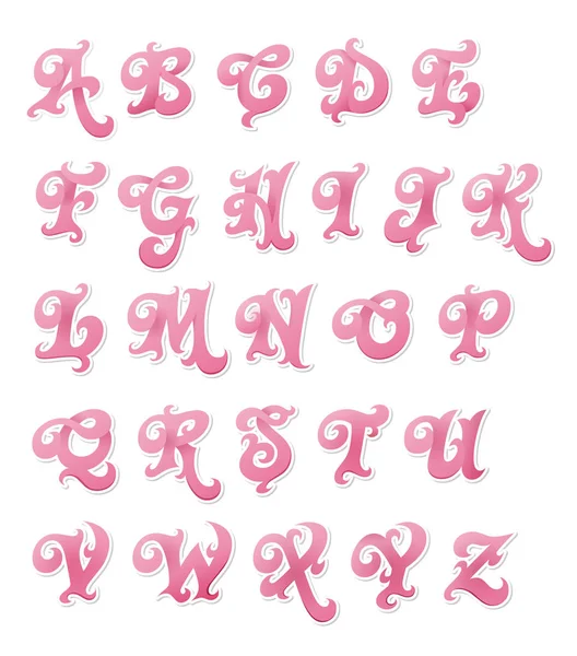 Elegant Set Pink Abc Letters Floral Shapes Ornamental Effects Girl — Stock Vector