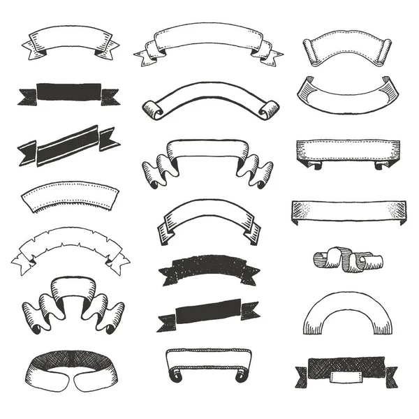 Conjunto Rabiscos Desenhados Mão Faixas Retrô Fitas Isoladas Sobre Fundo — Vetor de Stock