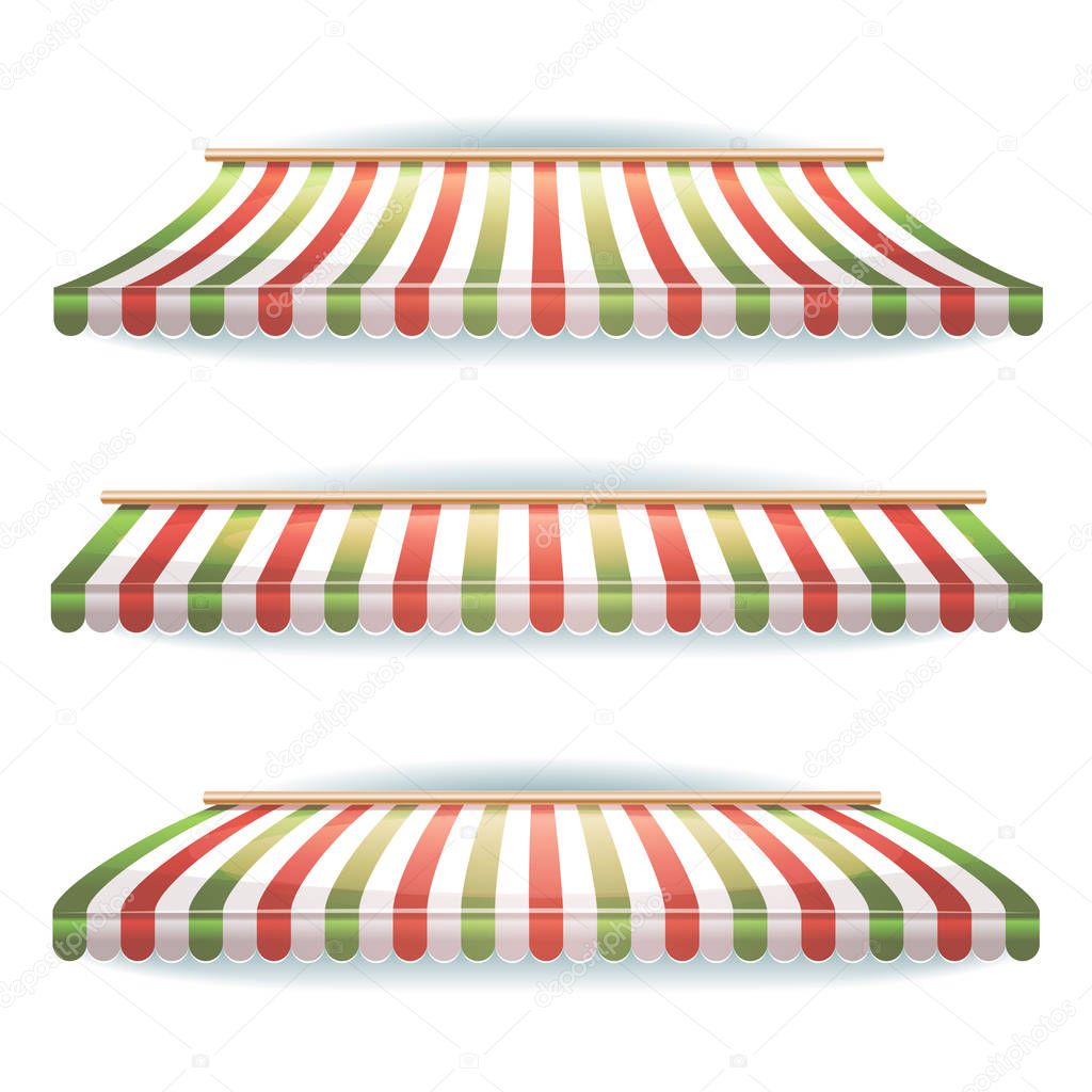 Set of large striped awnings with italian flag colors