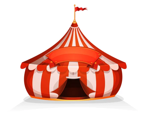 Cartoon Blanc Rouge Grande Tente Cirque Avec Chapiteau Isolé Sur — Image vectorielle