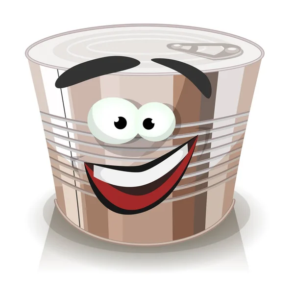 白い背景で隔離の漫画面白い食べ物ブリキ缶のキャラクター — ストックベクタ