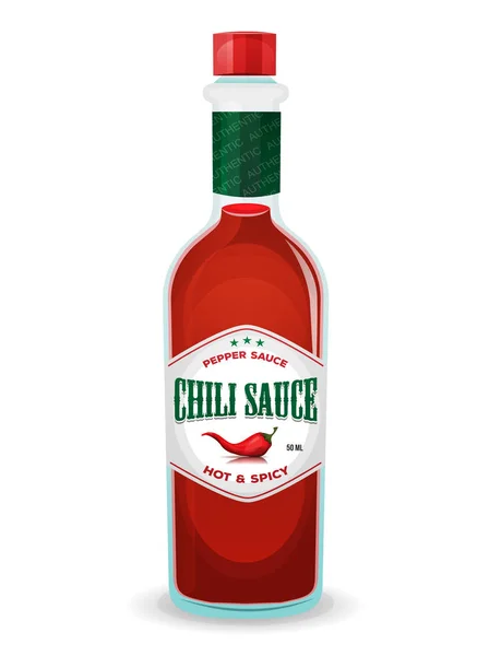 Chili saus lada dalam botol - Stok Vektor