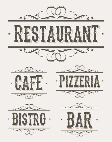 Uppsättning Vintage Restaurang Bistro Bar Café Och Pizzeria Banners — Stock vektor