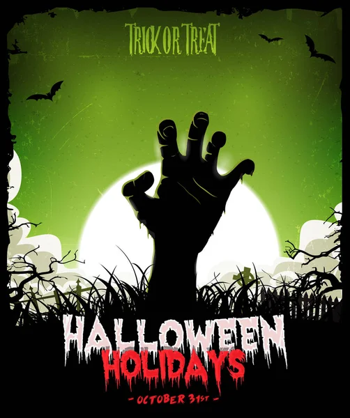 Halloween Background With Undead Zombie Hand — Stock Vector