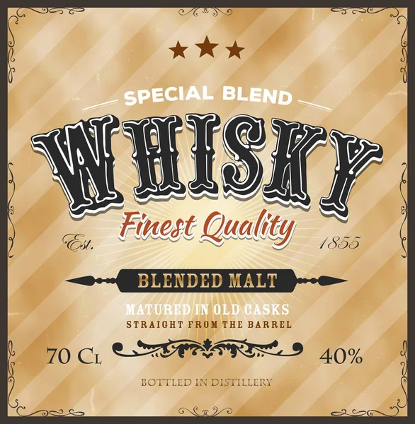 Vintage Design Whisky Címke Nyugati Betűtípusok — Stock Vector
