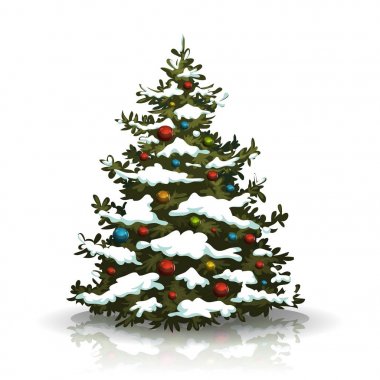 Kar ve topları ile Noel çam ağacı