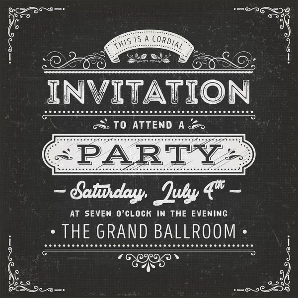 Vintage Party Invitation Card on Chalkboard — стоковый вектор