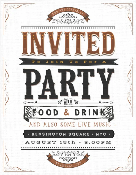 Πρόσκληση σε πάρτι για vintage πινακίδα — Διανυσματικό Αρχείο