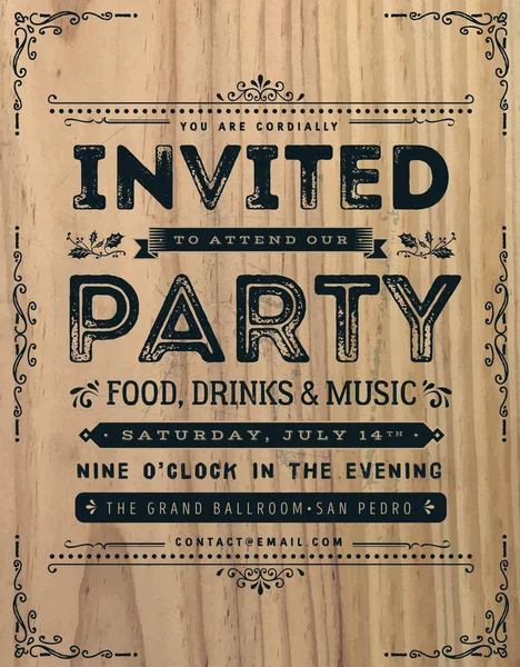 Sinal de convite de festa vintage — Vetor de Stock
