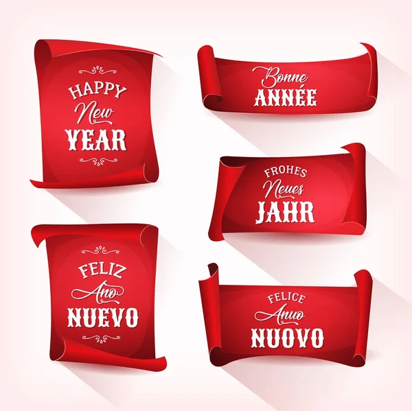 Conjunto Desejos Feliz Ano Novo Com Letras Texto Ornamental Várias —  Vetores de Stock