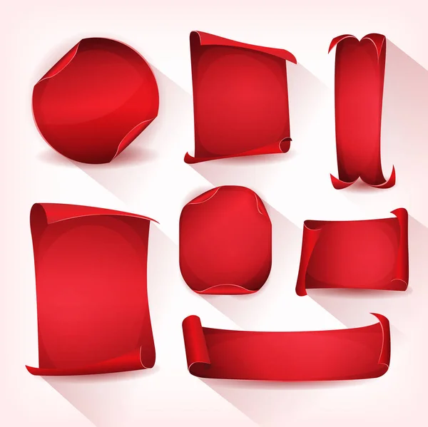 Küme Boş Kırmızı Parşömen Kaydırma Kağıtları Şeritler Afiş — Stok Vektör