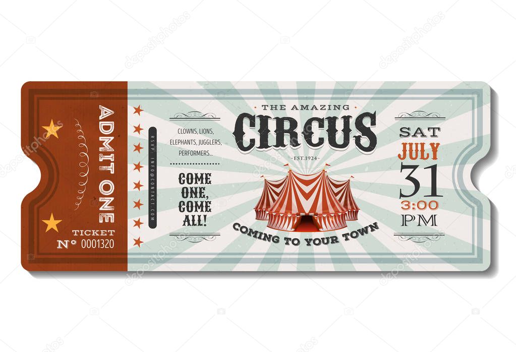 Retro design circus ticket with big top