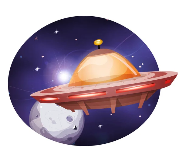 Alien Spaceship Traveling On Space Background — Stock Vector
