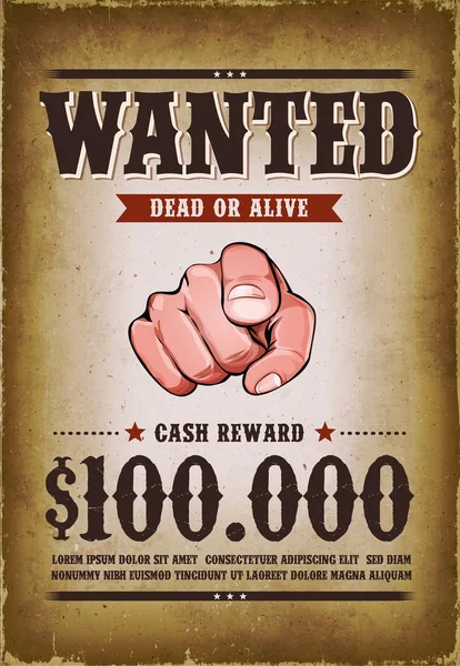 Vintage Old Wanted Placard Poster Template — Stock Vector