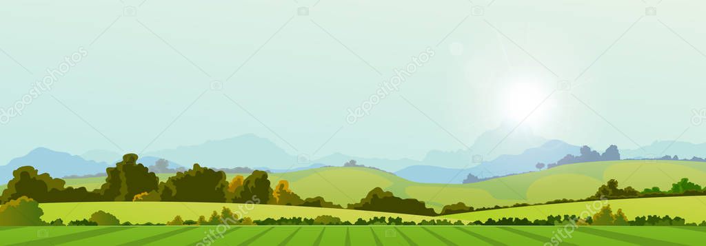 Illustration of wide summer season country banner