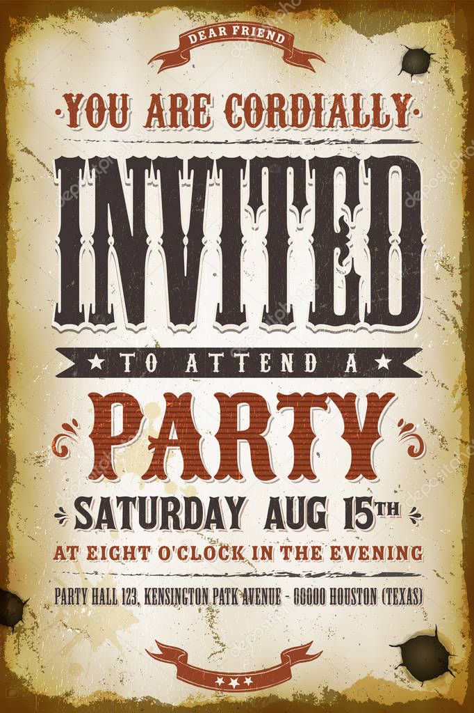 Vintage old western placard with invitation texting