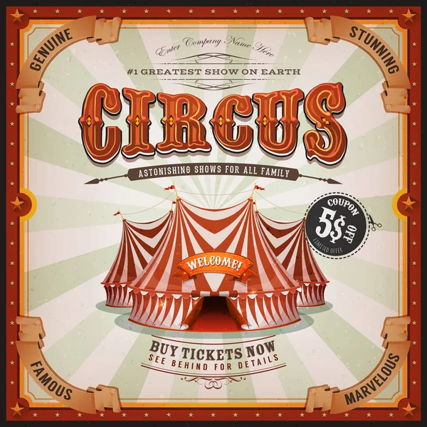 Retro Vertikaler Zirkus Posterhintergrund Mit Festzelt Großem Verdeck Eleganten Titeln — Stockvektor