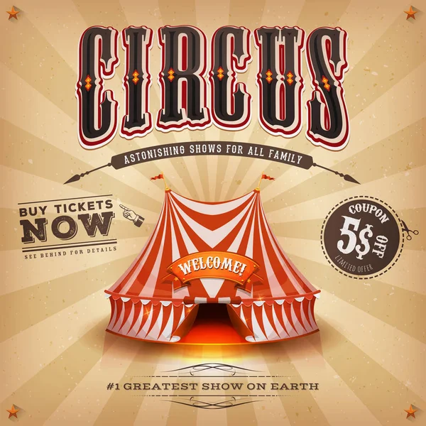 Retro Und Vintage Zirkus Posterhintergrund Mit Festzelt Großem Verdeck Eleganten — Stockvektor