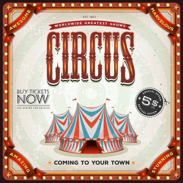 Vintage Vierkante Circus Poster Achtergrond Met Selectiekader Big Top Elegante — Stockvector