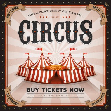 Retro ve vintage sirk poster kayan yazı, büyük, zarif başlık ve doku için karnaval ve Festivali etkinlikleri ile