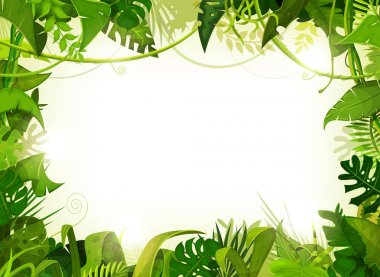 jungle frame with ornaments made with leaves and foliage of tropical plants and trees clipart