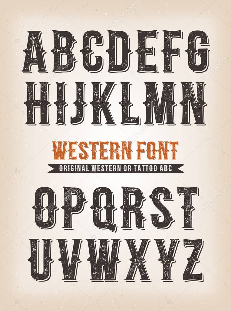 set of retro western design alphabet on light background