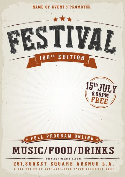 Ancienne Affiche Festival Musique Élégante Dans Style Occidental — Image vectorielle