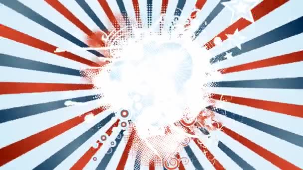 Круг Вращения Анимация Абстрактного Винтажного Ретро Американского Патриотического Фона Солнечными — стоковое видео