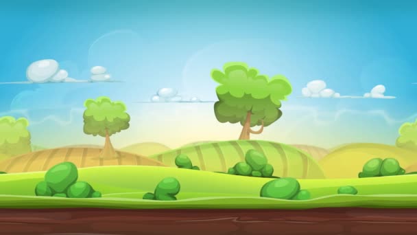 Animated fairy tale lake landscape with clouds in the sky. Cartoon  landscape background. Seamless loop flat animation. — Stock Video ©   #201470118