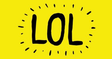 Doodle Lol sönen animasyon / animasyon doodled lol word'ün yanıp sönen sarı zemin üzerine